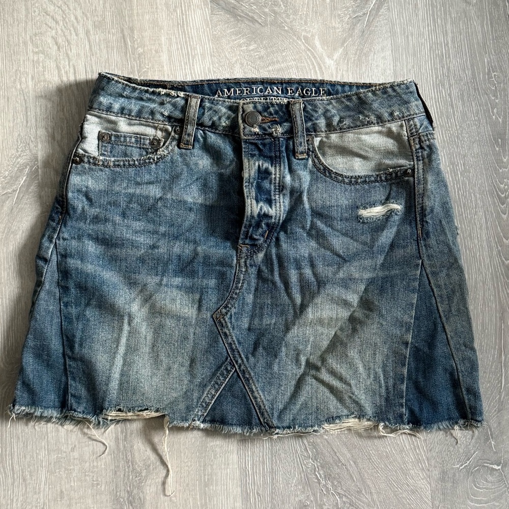 American Eagle Outfitters Distressed Blue Mini Skirt